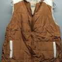 Womens Sherpa Fleece Full Zip Reversible Vest Warm Color Block Hoodie Outwear with Pocket< Brown, M-L