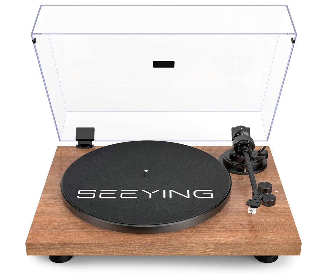 SeeYing Turntable Vinyl Record Player Support Bluetooth Output Phono/Line Switch Pitch Control with Pre-Installed Counterweight & Magnetic Cartridge, Belt Drive 2 Speed