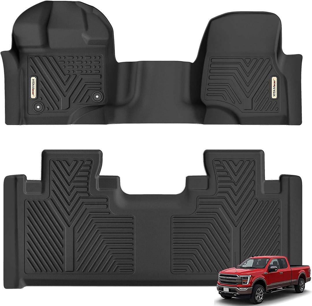 YITAMOTOR Floor Mats Fit for 2015-2025 Ford F-150 Super Cab/Extended Cab with 1st Row Bench Seats Only, All Weather Protection 2 Row Floor Liner Set Black (Not for Super Crew Cab)