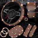NBTEPEM 8 pcs Bling Car Accessories Set for Women, Steering Wheel Cover, Sparkly Seat Belt Covers, Bling Gear Shift Cover, Universal Fit Most Cars (Gold Champagne Diamond)