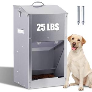 Automatic Dog Feeder Large Breed with Handle, Stainless Steel Indoor and Outdoor Pet Feeder for Large Dogs, Dog Food Dispenser Automatic for Dogs (25lbs)