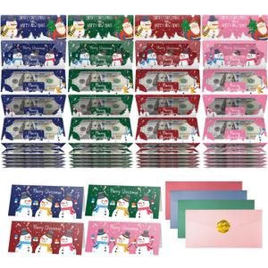 Jaywayang 4PCS Christmas Money or Gift Card Holder with 10 Slots, Surprise Cash Envelope Holders for Men Women Girls Boys
