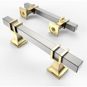 Asidrama 10 Pack 3 Inch(76mm) Brushed Satin Nickel and Gold Kitchen Cabinet Handles, Cabinet Pulls Kitchen Cabinet Hardware for Cupboard Drawer Pulls (3" Hole Center)