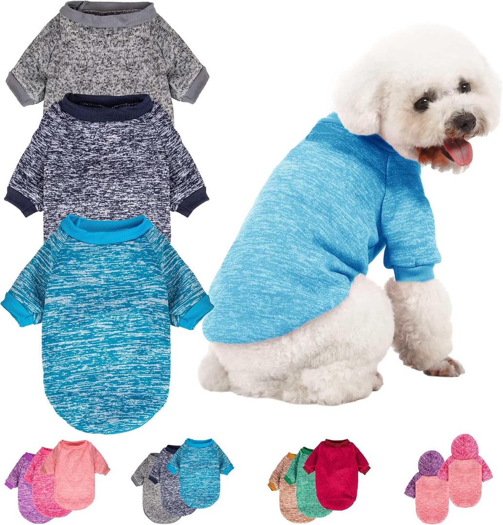 3 Pack Dog Sweater, Dog Sweaters for Small Dogs, Warm Soft Pet Clothes for Puppy, Medium Large Cat, Dogs Girl or Boy, Dog Shirt for Winter Christmas (Grey+Navy+Blue, Small)
