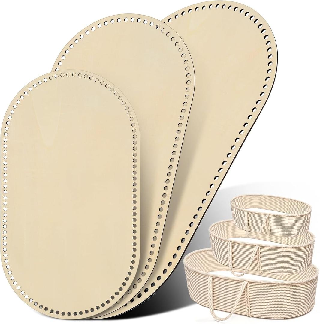 CroBlissful 3 PC Large Moses Basket Wood Bottom 3 Sizes(30x17inch+30x15inch+28x16inch) Oval Natural Wooden Base Shaper for DIY Crochet or Knitting Home Baby Doll Weaving Crafts Decoration(Base Only)
