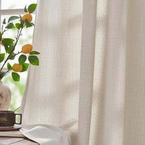 jinchan Ivory Linen Textured Curtains 90 Inches Long for Living Room Grommet Top Light Filtering Window Drapes for Bedroom 2 Panels