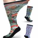 Diabetic Socks for Women & Men Extra Wide, Over The Calf Non Binding Lymphedema Neuropathy Swollen Feet for Women Men (E-adventure & Sailboat-2pairs), XL
