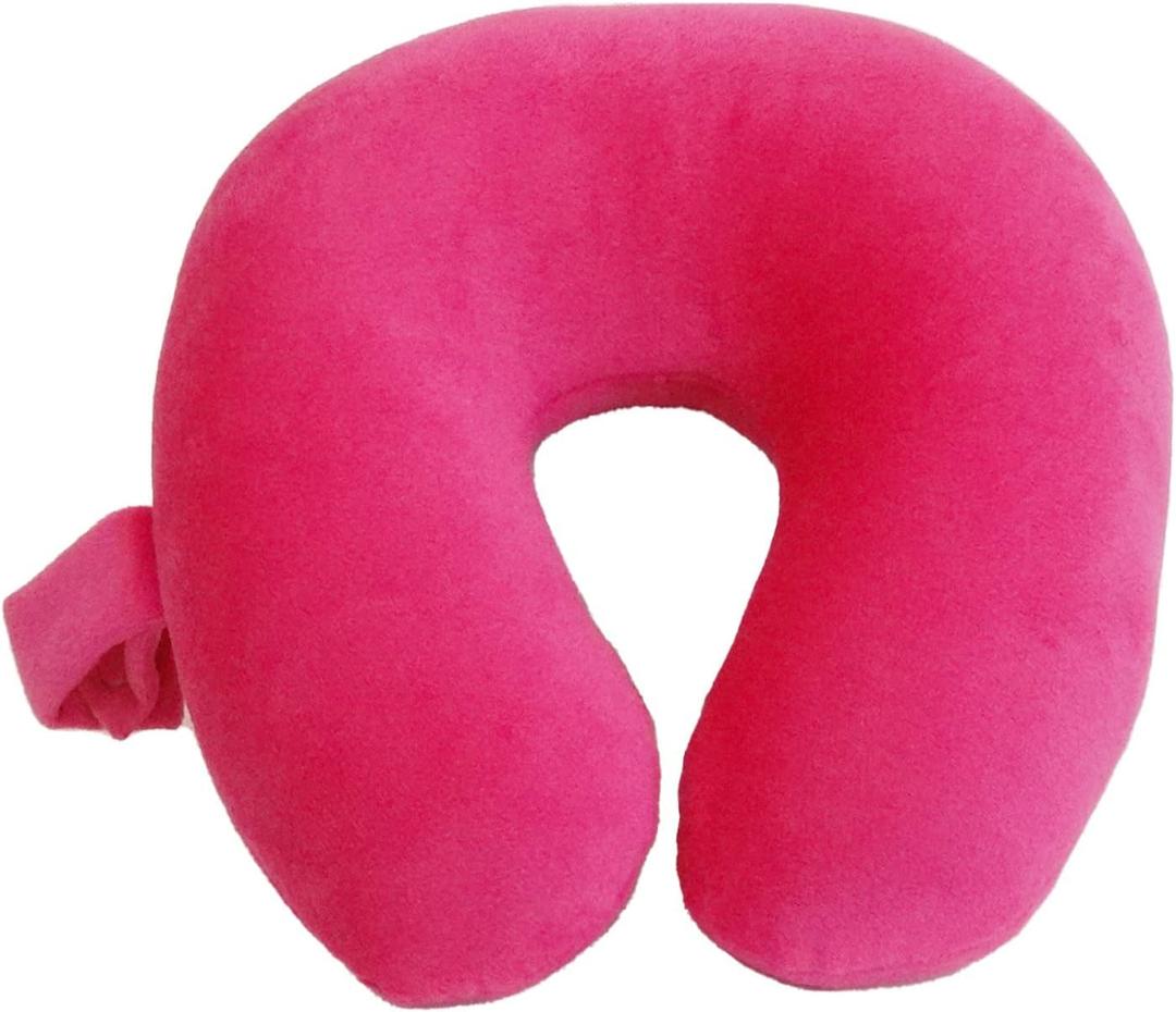 Wolf Essentials Kids Travel Neck Pillow - Cozy Soft Microfiber, Compact Design for Airplane, Car Seat, or Toddler Travel Support  Pink