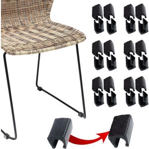 Rectangle U Shaped Chair Leg Tips Caps with Felt Pads, Furniture Feet Protector Slide Smoothly Glides No Scratches No Noise Protect Hardwood Floor, Fit 12mm(15/32inch) Diameter Tubular Leg (Black, Pack of 24)