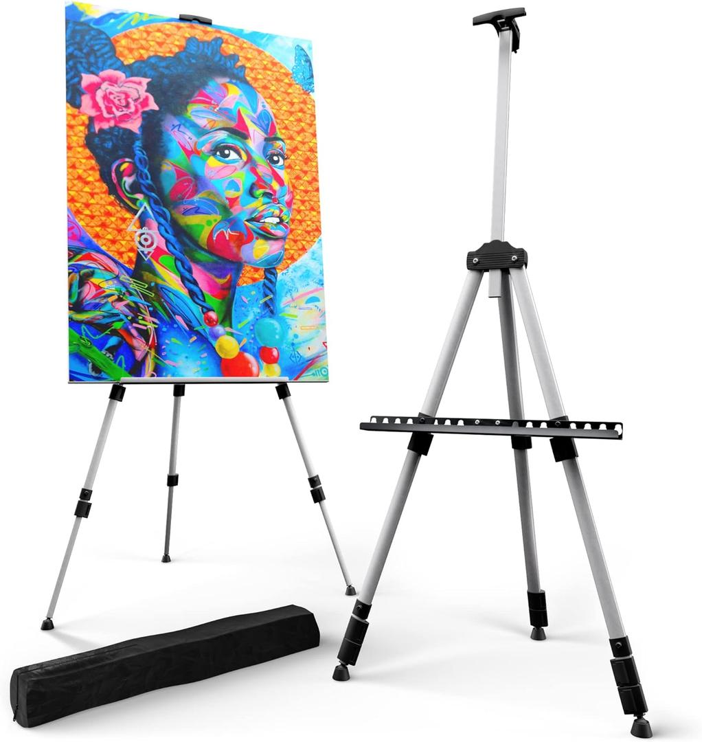 Portable Artist Easel Stand - Adjustable Height Painting Easel with Bag - Table Top Art Drawing Easels for Painting Canvas, Wedding Signs & Tabletop Easels for Display - Metal Tripod - 17x66 inches