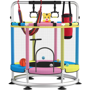 Trampoline for Kids, Adjustable Baby Toddler Trampoline with Basketball Hoop, Round Bottom Indoor Outdoor Toddler with Enclosure