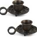 NIKKY HOME Taper Candle Holders with Handle, Set of 2 Rustic Metal Candlestick for Table Centerpieces, Wedding Decor and Dinner Party, Brown