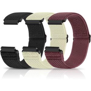 Compatible with 16mm 18mm 19mm 20mm 22mm 24mm Watch Bands Quick Release Replacement Wristband, Adjustable Stretchy Nylon Solo Loop Straps Fabric Braided Sport Elastic Bands for Men Women (Black+Beige+Red)