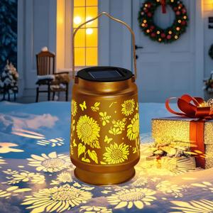 Christmas Gifts Solar Lanterns Outdoor Waterproof Hanging Solar Lights, Sunflower Garden Decor, Hanging Metal Garden Lights for Yard Patio Lawn Landscape, Birthday Gifts for Women Mom,Grandma