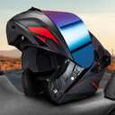 Modular Motorcycle Helmet Dual Visor Flip Up Full Face Helmets SJ-809 DOT Approved for Adults Men Women (Red Mech Man, L)