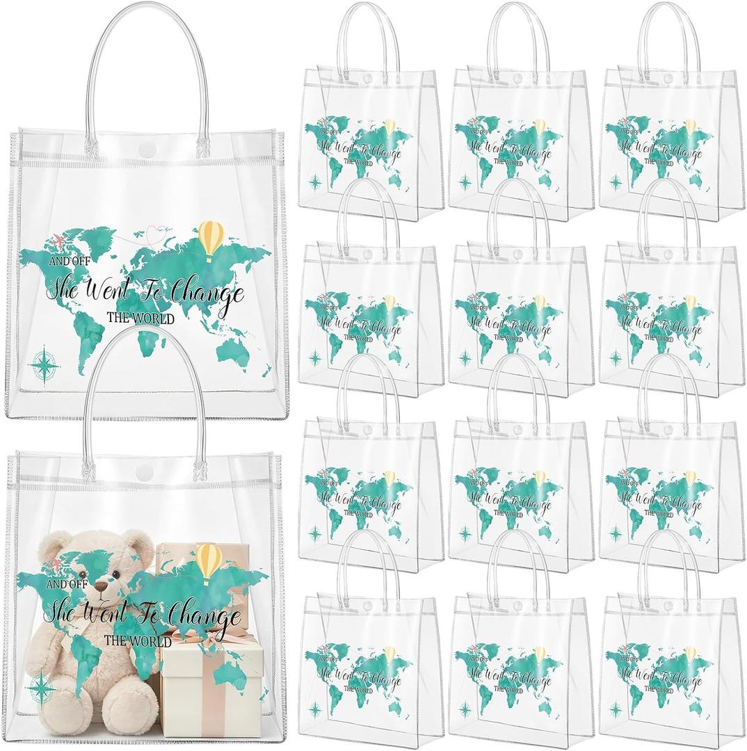 Shinylin 24 Pcs Green Graduation Plastic Gift Bags with Handles PVC Reusable Treat Bags Goody Candy Snack Treat Gift Tote Bag for Graduation Party Favor