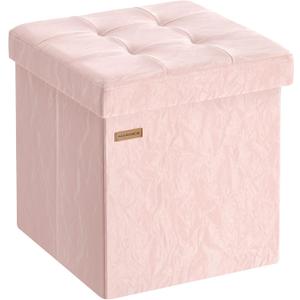 SONGMICS Storage Ottoman, Foldable PU Leather Footrest, 15 x 15 x 15 Inch