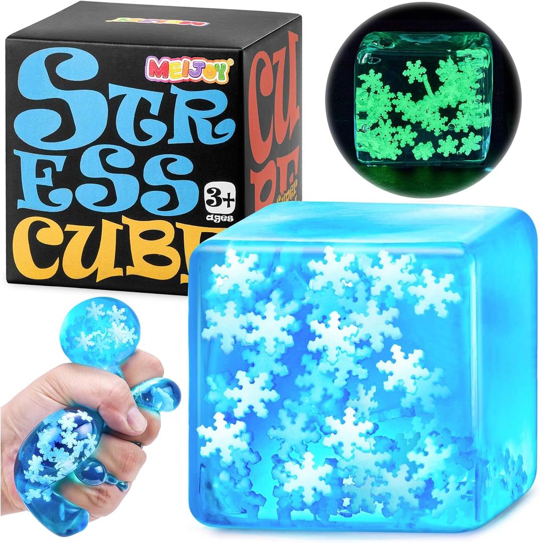 Squishy Fidget Toys Adults Stress Cube - Glow in The Dark Snowflakes Sensory Toys for Kids with Autism Stress Balls for Kids Teens Squeeze Squishy Toys Easter Basket Stuffers
