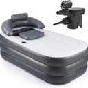 CO-Z Inflatable Bathtub With Electric Air Pump, Portable Tub With Blow Up Bath Pillow Cover, Drainage Cup Holder, Foldable Outdoor Freestanding Tub for Adults, Gray