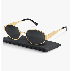 livho Retro Polarized Sunglasses - UV400 Protection, Oval Shape, Metal Frames - Matching Soft Case Inlcuded