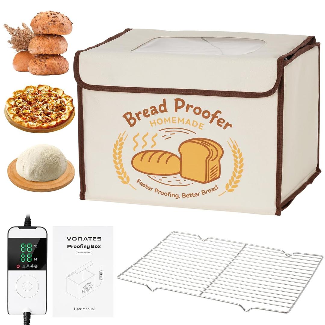 Folding Bread Proofing Box with Temp Control (50-113) & 48H Timer, Sourdough Proofer Box with Stainless Steel Rack, 4 Preset Modes Dough Proofer for Sourdough, Making Bread,Yogurt,Pizza,Kombucha