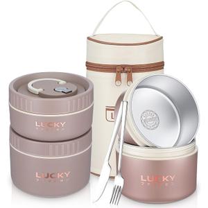 3 Pcs Portable Insulated Lunch Container Set for Adult, Stackable Stainless Steel Bento Box for Hot Food with Insulated Lunch Bag Unisex 3 Separate Thermal Food Container(Khaki)