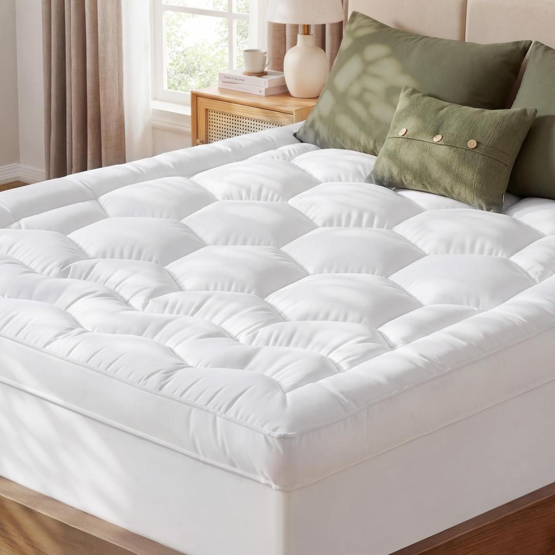 Homkdom 3 Inch King Mattress Topper for Back Pain & Hip Relief, Cloud-Like Pillow Top Memory Foam Mattress Topper, Quilted Fitted Mattress Pad Protector 6-21'' Deep Pocket