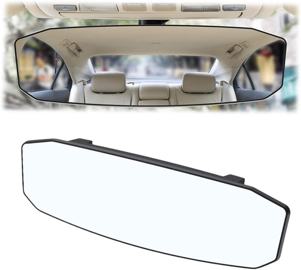 Car Rear View Mirror, 12 Inch Car Interior Panoramic Convex Rearview Mirror, Clip-On HD Wide Angle Extended Curved Mirror, Reduce Blind Spot Effectively, Universal Car Accessories (Irregular White)