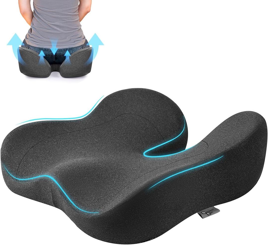 Soft Support Memory Foam Seat Cushion - Wide Cushion for Wide Hip Office Workers, Car Drivers - Sciatica,Tailbone Pain Relief,Office Chair Cushion & Car Seat Cushion (Gray)