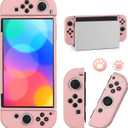 Switch OLED Case for Nintendo Switch OLED Model, Dockable Cover Soft TPU Protector Case for Switch OLED Grips & Console and Accessories with 2 Pcs Thumb Caps, Pink