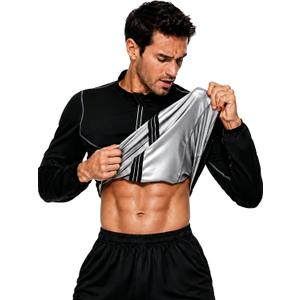 LAZAWG Sauna Suit for Men Long Sleeve Sauna Jacket Workout Sweat Shirt Zipper Top for Gym Running Fitness Exercise (Black, XXXL)
