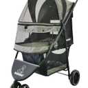 ROODO 3 Wheel Dog Pet Cat Stroller Best Lightweight Foldable Compact Portable Jogger All Terrain Travel Pet Gear Puppy Kitty Stroller for up to 30lbs Medium Small Dogs and Cats(Cationic ash)