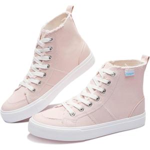 Obtaom Womens/Mens high top Canvas Shoes Play mid Calf Fashion Sneaker Casual lace up hi top Washed Canvas Shoes (8 Women/6.5 Men, Pink)