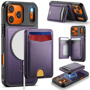for iPhone 17 Pro Max Case Wallet Compatible with Magsafe, RFID Blocking Magnetic Card Holder 2 in 1 Detachable Kickstand Shockproof Phone Case for iPhone 17 Pro Max 6.9" Purple