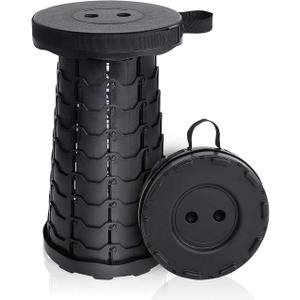 Portable Collapsible Stool - Adults Heavy Duty 300 lbs - Telescoping Foldable (Black)