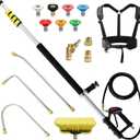 janz 24 FT, Aluminum Telescoping Pressure Washer Wand with 2 Pressure Washer Extension Wands, Gutter Cleaner Attachment, 7 Spray Nozzle Tips, 2 Hose Inlet Adapters, Pivoting Coupler and Support Harness (Yellow)