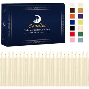 Kunrsug 24 Pack Ivory Color Spell Chime Candles Premium Mini Unscented Taper Candles for Prayer, Birthdays, Chime Candles - 4 Inch Tall - Ideal for Witches