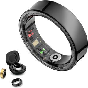 Smart Ring Health Tracker, Smart Rings for Men & Women, No Subscription Required, Long-Lasting Battery Sleep Ring, Fitness & Sleep Monitor Compatible with iOS & Android (Black, 7)