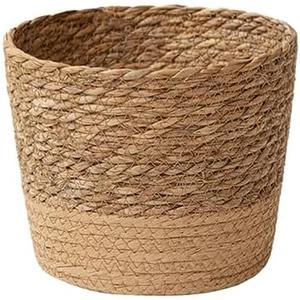 QWQJ Straw Weaving Flower Plant Basket Grass Indoor Outdoor Garden Container for Plantable Bonsai Decoration, Small