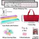 American Mahjong Tile Set 166 White Tiles, 4 All-in-One Color Racks with Pushers, 3 Dice, Portable Red Carrying Bag Complete Mahjong Game Set