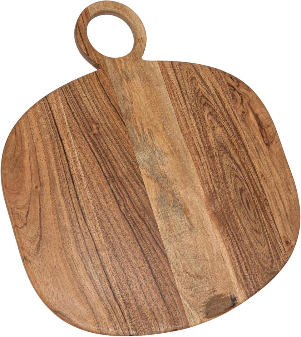 Creative Co-Op Oval Acacia Wood Oval Cheese and Cutting Board with Handle, Natural