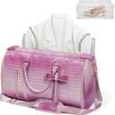 Garment Bags for Travel, 2-in-1 Convertible Travel Garment Duffle Bag for Women, Foldable Carry On Garment Bag with Shoe Compartment & Toiletry Pocket, PU Leather Weekender Bag, Pink-White