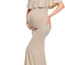 Glampunch Womens Off Shoulder Maternity Dress Ruffles Elegant Slim Gowns Fit Maxi Photography Dress, Small, Beige 