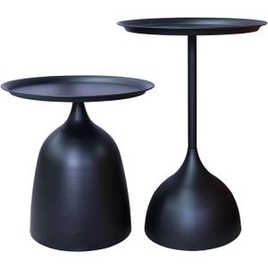Benkyo Black Nesting Tables Pedestal Coffee Table Set of 2 Nesting Side Tables Round Metal End Table Small Circle Modern Sofa Table for Living RoomBlack