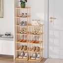 Vertical Tall Shoe Rack Organizer for Entryway 12 Tier Free Standing Slim Narrow Bamboo Wood Corner Stackable Shoe Boots Storage Stand Small Spaces for Closet Garage Cloakroom Living Room (Nature)