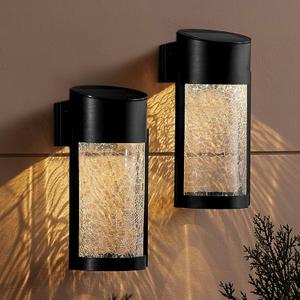 SUNNYPARK Solar Outdoor Wall Lights Fixture Set of 2 Porch Lights Crackled Glass Diffuser with Warm White LED