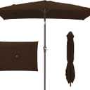 JEAREY 6.5x10 ft Rectangular Patio Umbrellas Rectangle Outdoor Umbrella with Push Button Tilt and Crank, Market Table Umbrella 6 Sturdy Ribs UV Protection for Poolside Garden Backyard Deck, Brown