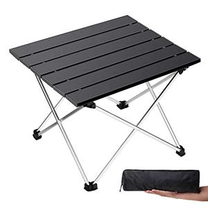 2 Grope Portable Camping Table with Aluminum Table Top, Folding Beach Table Easy to Carry, Prefect for Outdoor, Picnic, BBQ, Cooking, Festival, Beach, Home Use (Black-S)