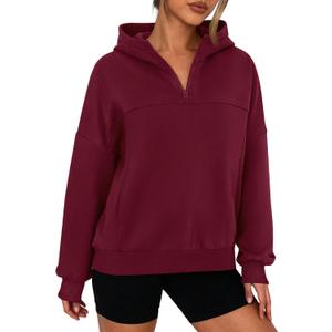 PRETTYGARDEN Womens Hoodies Cropped Fleece Sweatshirts 2025 Fall Fashion Quarter Zip Pullover Long Sleeve Tops Winter Clothes (X-Large, Burgundy)