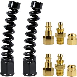 2 Sets 3/8" Air Hose Repair Kit丨Swivel Barb to 1/4" FNPT Female Thread Fitting with Fixed Nut丨Bend Restrictor & Quick Connect Plug丨Heavy Duty Brass Air Hose End Repair Fittings (3/8 Hose - 1/4 NPT)